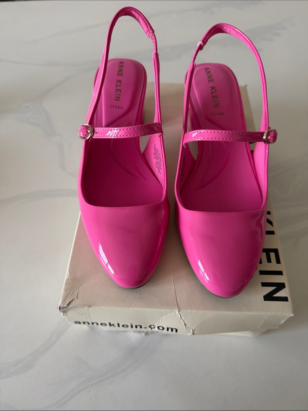 Anne Klein Hot Pink Patent Slingback Mary Jane Pumps